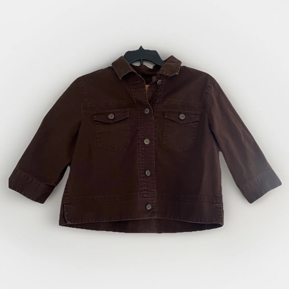 Vtg 90s Y2K Brown Cropped Denim Jacket